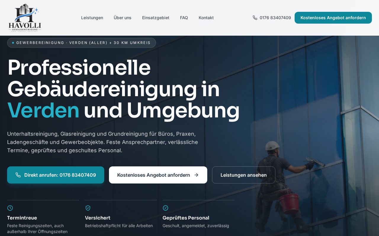 Startseite von Havolli Gebäudereinigung mit Angebot für professionelle Gebäudereinigung in Verden